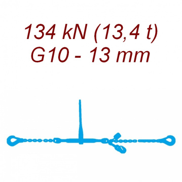 Přivazovací řetěz jednodílný s háky, třída 10, řetěz 13 mm, upínací síla 134kN