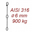 CPK 6, nerezový převěsný řetěz, 6x18mm, třída 6, AISI 316L, nosnost 900kg, délka 10m