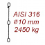 CPK 10, nerezový převěsný řetěz, 10x30mm, třída 6, AISI 316L, nosnost 2450kg, délka 1m