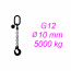 Vázací řetěz tř.12, jednopramenný, oko-hák, 10mm, nosnost 5000kg, délka 1,5m