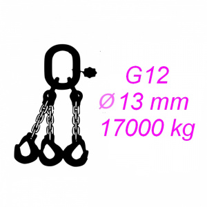 Vázací řetěz tř.12, třípramenný, oko-hák, 13mm, nosnost 17000kg