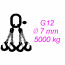 Vázací řetěz tř.12, čtyřpramenný, oko-hák, 7mm, nosnost 5000kg, délka 1,5m