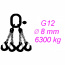 Vázací řetěz tř.12, čtyřpramenný, oko-hák, 8mm, nosnost 6300kg, délka 1,5m