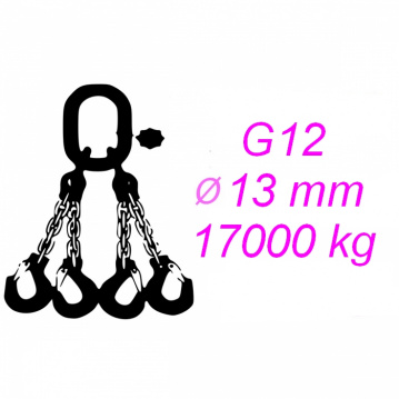 Vázací řetěz tř.12, čtyřpramenný, oko-hák, 13mm, nosnost 17000kg