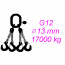 Vázací řetěz tř.12, čtyřpramenný, oko-hák, 13mm, nosnost 17000kg, délka 1,5m