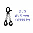 Vázací řetěz třídy 10, dvoupramenný, oko-hák, 16mm, nosnost 14000kg, délka 1,5m