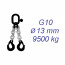 Vázací řetěz třídy 10, dvoupramenný, oko-hák, 13mm, nosnost 9500kg, délka 1,5m