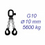 Vázací řetěz třídy 10, dvoupramenný, oko-hák, 10mm, nosnost 5600kg, délka 1,5m