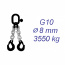 Vázací řetěz třídy 10, dvoupramenný, oko-hák, 8mm, nosnost 3550kg, délka 1m
