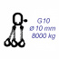 Vázací řetěz třídy 10, třípramenný, oko-hák, 10mm, nosnost 8000kg, délka 1,5m