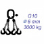 Vázací řetěz třídy 10, čtyřpramenný, oko-hák, 6mm, nosnost 3000kg, délka 1,5m