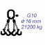 Vázací řetěz třídy 10, čtyřpramenný, oko-hák, 16mm, nosnost 21000kg, délka 4m
