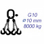 Vázací řetěz třídy 10, čtyřpramenný, oko-hák, 10mm, nosnost 8000kg, délka 1,5m
