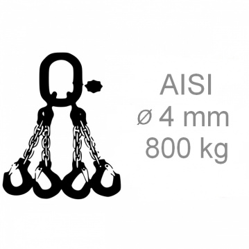 Nerezový vázací řetěz čtyřpramenný svařovaný, oko-hák, 4mm, nosnost 800kg